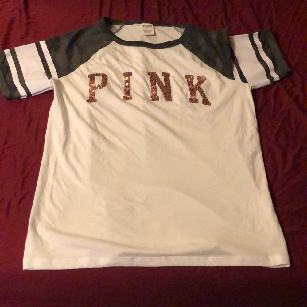 VS Pink bling rose gold camp tee